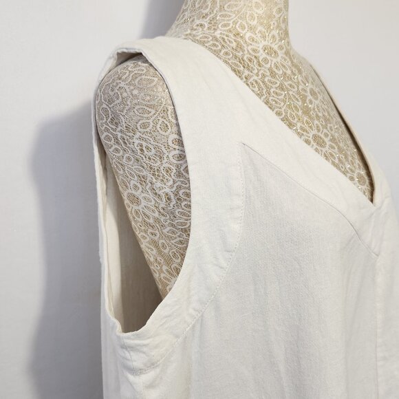 DKNY Pure Women Size L Ivory Linen Blend V-Neck Sleeveless Tank Top Breathable - Picture 6 of 13